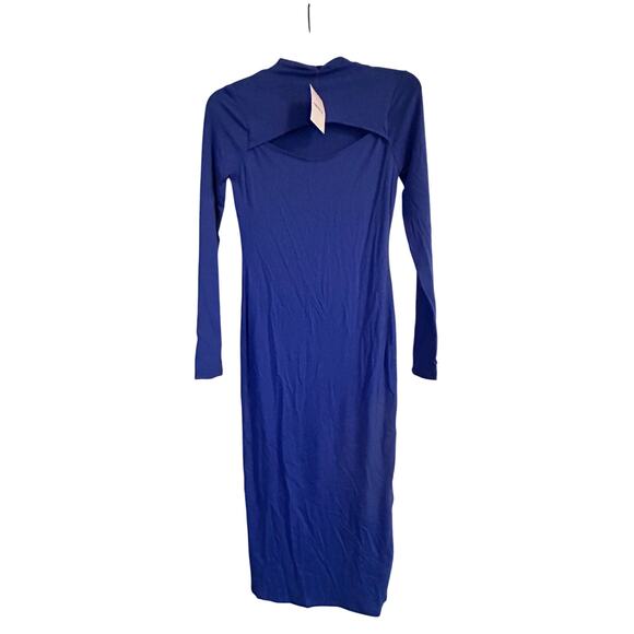 NWT Forever 21 Size Small Dress Royal Blue Long Sleeve Midi Length Fitted CutOut - Picture 1 of 3